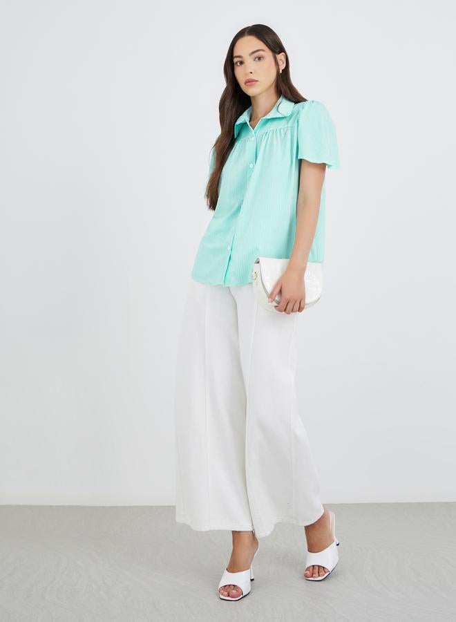 تايك تو قميص واسع بأزرار وخطوط مخططة - Image 2