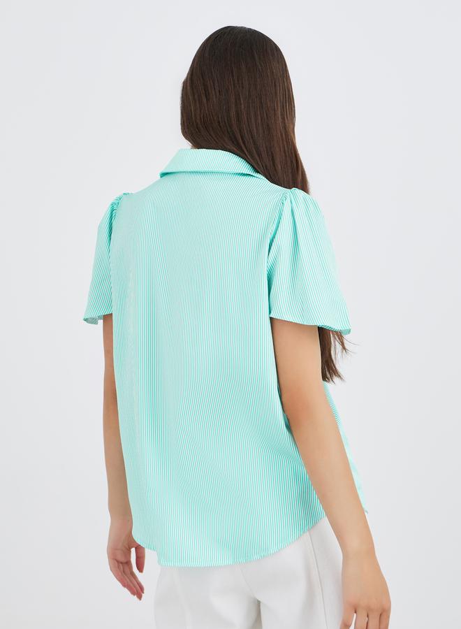 تايك تو قميص واسع بأزرار وخطوط مخططة - Image 4