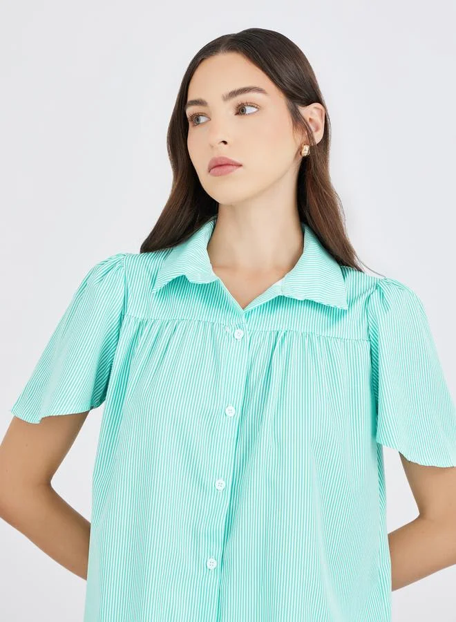 تايك تو قميص واسع بأزرار وخطوط مخططة