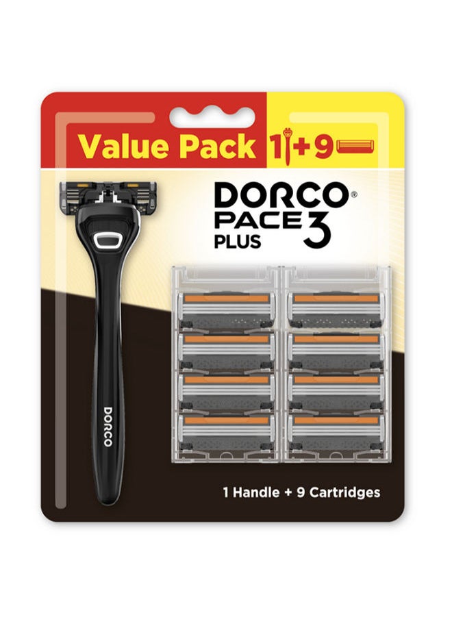 DORCO - Dorco Pace3 Plus Men Value Pack 1 Handle + 9 Catridges - Image 1