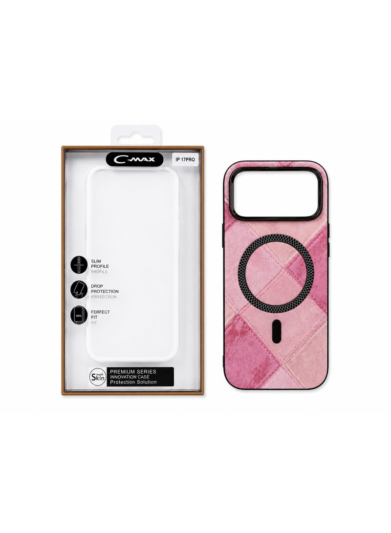 Cmax Premium Quilted MagSafe Protective Case with Raised Camera Guard for iPhone 17 Pro - Pink - Image 5