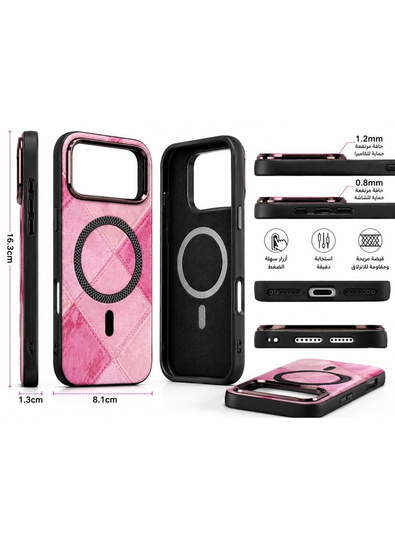 Cmax Premium Quilted MagSafe Protective Case with Raised Camera Guard for iPhone 17 Pro - Pink - Image 4