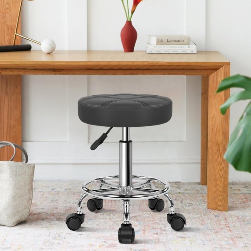 PU Leather Round Rolling Stool Swivel Height Adjustment Home Office Stool Drafting Lab Kitchen Massage Stools with wheels Office Chair - Image 2