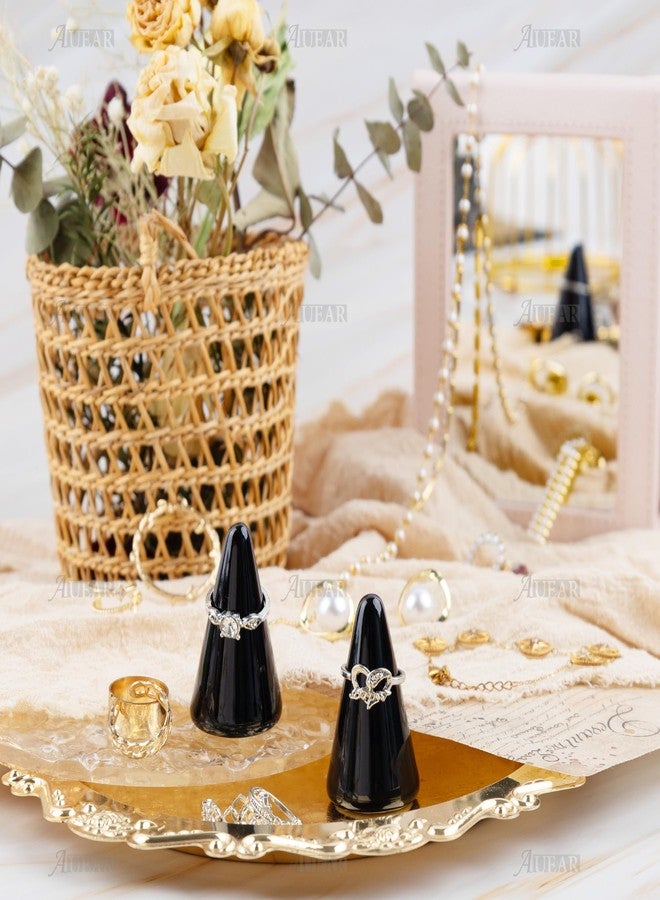 AUEAR, 2 Pack Ceramic Ring Holder Tower for Jewelry Cone Shaped Display Stand Black - Image 3