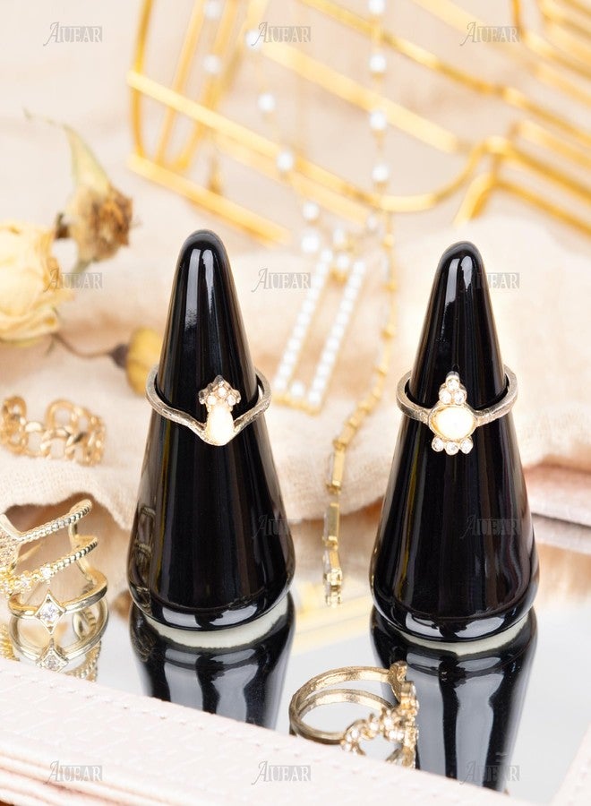 AUEAR, 2 Pack Ceramic Ring Holder Tower for Jewelry Cone Shaped Display Stand Black - Image 4