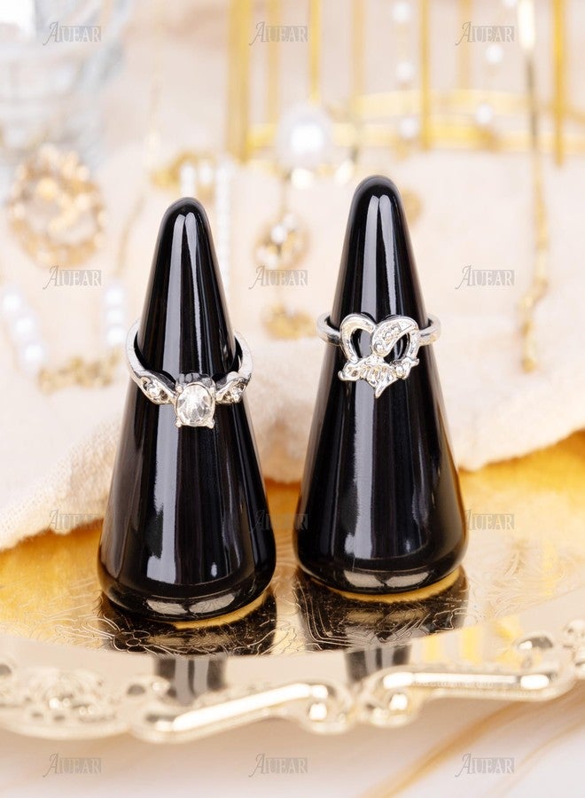 AUEAR, 2 Pack Ceramic Ring Holder Tower for Jewelry Cone Shaped Display Stand Black - Image 5