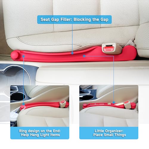 Givifive Car Seat Gap Filler Set of 2, 3IN1 Seat Side Gap Filler Plug with Storage Slot & Hook Function, Soft Foam Universal Fit Car SUV Truck Fill Gap Between Seats Console Organizer（Standard Red） - Image 3
