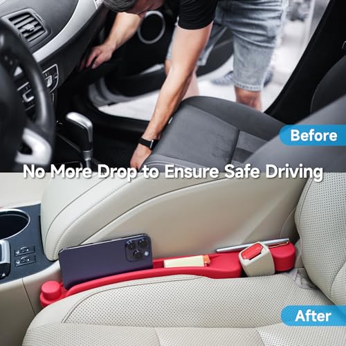 Givifive Car Seat Gap Filler Set of 2, 3IN1 Seat Side Gap Filler Plug with Storage Slot & Hook Function, Soft Foam Universal Fit Car SUV Truck Fill Gap Between Seats Console Organizer（Standard Red） - Image 2