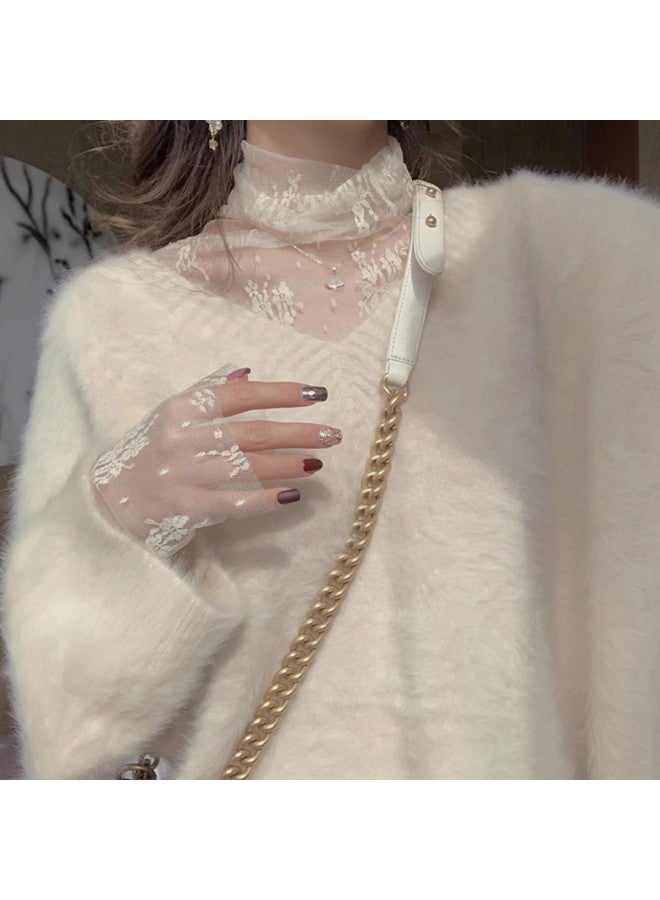 Modal Elegant High-Neck Lace Blouse, Women'S Fashionable Top For Autumn/Winter 2025 - Image 2