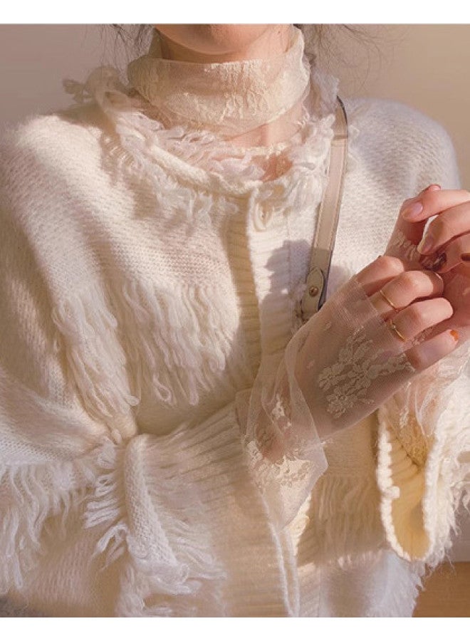 Modal Elegant High-Neck Lace Blouse, Women'S Fashionable Top For Autumn/Winter 2025 - Image 1