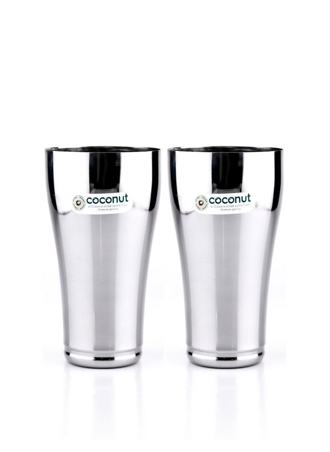 Coconut coconut Stainless Steel - Jumbo Glass Set | Ideal for Serving Lassi, Chaas, Water & Lemonade | Heavy Gauge Dual Finish Multipurpose Glass Set | Ideal Gift Choice | 650ml Each | Set of 2  - Image 1