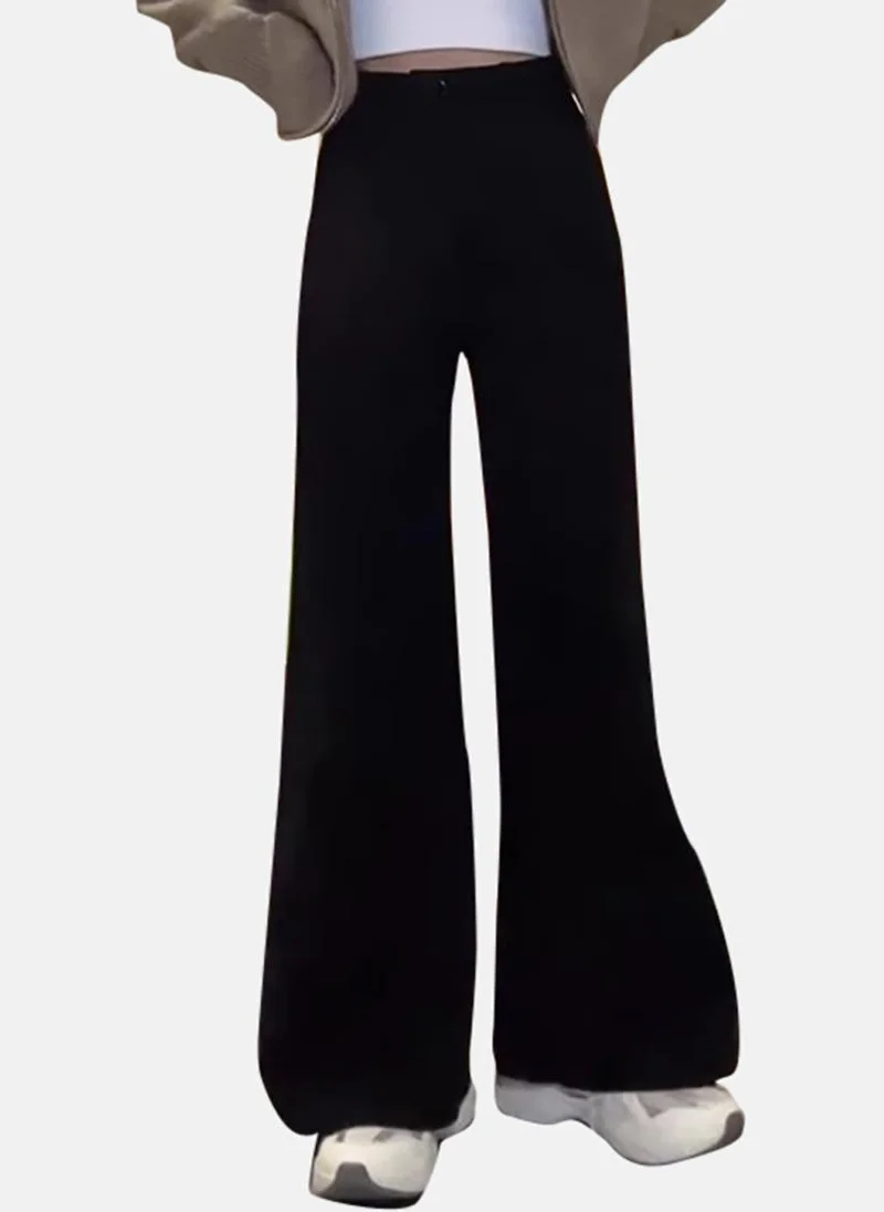 يونيكي Black Solid Mid Rise Relaxed Wide Leg Jeans