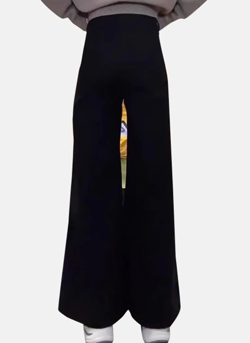 يونيكي Black Solid Mid Rise Relaxed Wide Leg Jeans