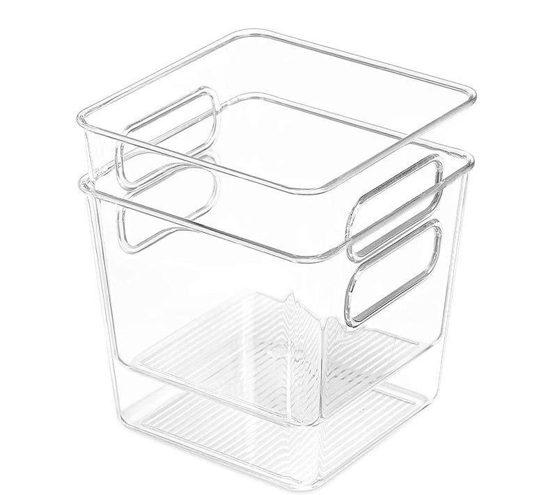RABBONIX Clear Acrylic Pantry Organizer Bin With Handle For Food Storage, Refrigerator, Fridge, Cabinet, Kitchen, Countertops Etc | Extra Small | Pack of 02 - Image 1