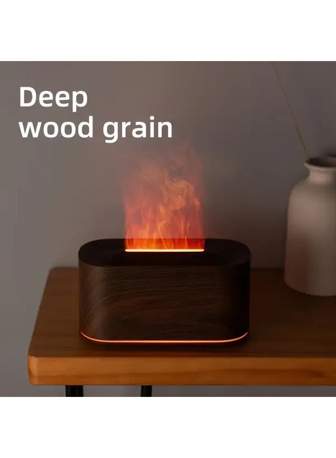 Dark Wood Grain USB Flame Aroma Diffuser Humidifier Night Light For Home Office - Image 1