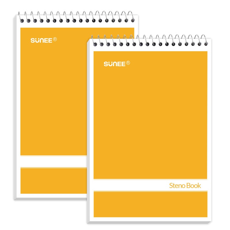 SUNEE 2 Pack Steno Pads 6x9, Gregg Rule, 60 Sheets, Spiral Notebook 6x9, White Paper, Take Notes with Top Spiral Notebook, for School, University, College, Work, Office, Yellow - Image 1