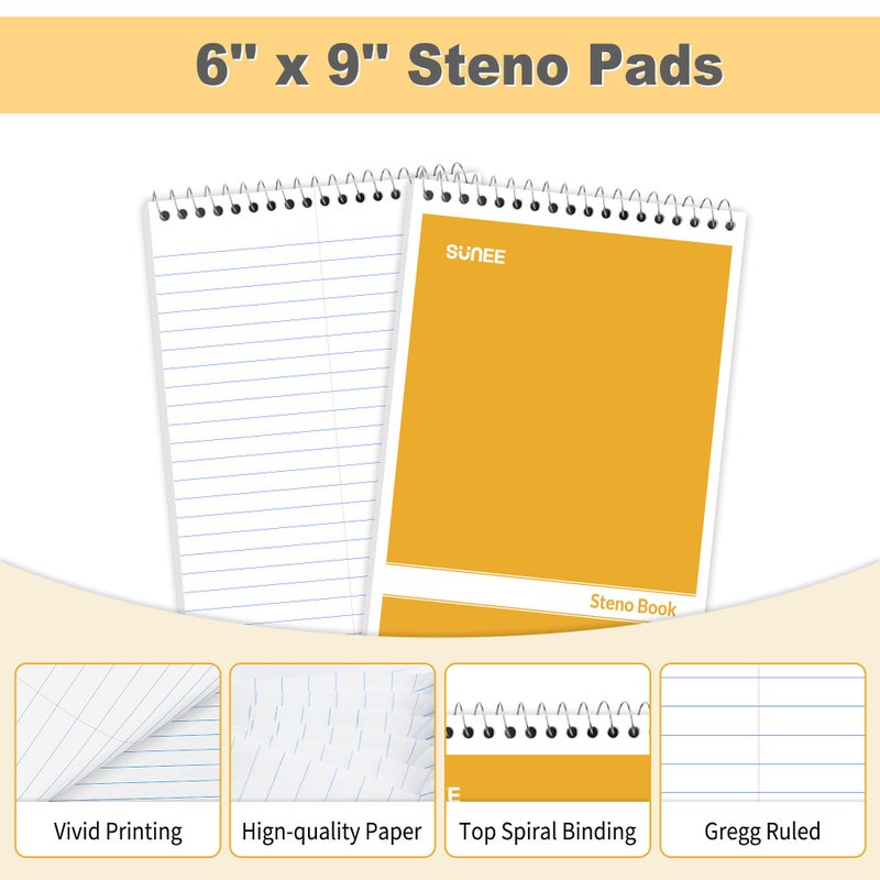 SUNEE 2 Pack Steno Pads 6x9, Gregg Rule, 60 Sheets, Spiral Notebook 6x9, White Paper, Take Notes with Top Spiral Notebook, for School, University, College, Work, Office, Yellow - Image 4