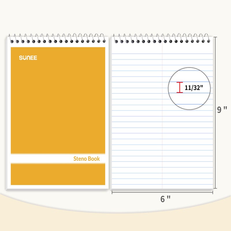 SUNEE 2 Pack Steno Pads 6x9, Gregg Rule, 60 Sheets, Spiral Notebook 6x9, White Paper, Take Notes with Top Spiral Notebook, for School, University, College, Work, Office, Yellow - Image 3