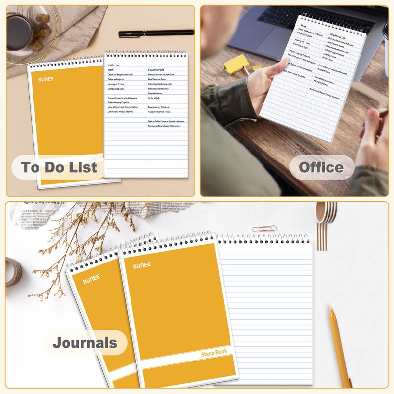 SUNEE 2 Pack Steno Pads 6x9, Gregg Rule, 60 Sheets, Spiral Notebook 6x9, White Paper, Take Notes with Top Spiral Notebook, for School, University, College, Work, Office, Yellow - Image 5