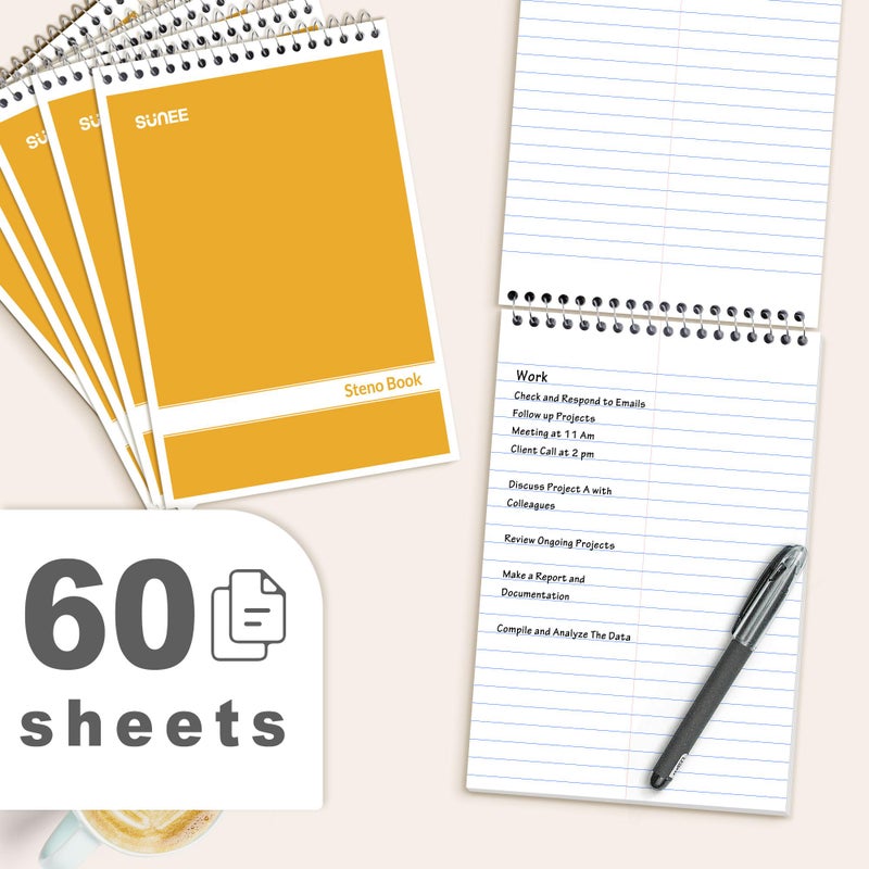 SUNEE 2 Pack Steno Pads 6x9, Gregg Rule, 60 Sheets, Spiral Notebook 6x9, White Paper, Take Notes with Top Spiral Notebook, for School, University, College, Work, Office, Yellow - Image 2
