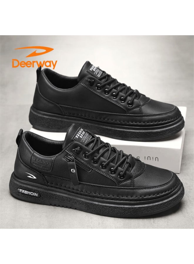 Deerway Men's Shoes Spring Summer Casual Sneakers Fashionable White Sports Shoes Black Size 44 - Image 1