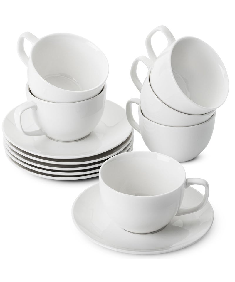 BTaT Tea Cups and Saucers Set of 6 5 oz Cappuccino Cups Coffee Cups White Tea Cup Set British Coffee Cups Porcelain Tea Set Latte Cups Espresso Mug White Cups