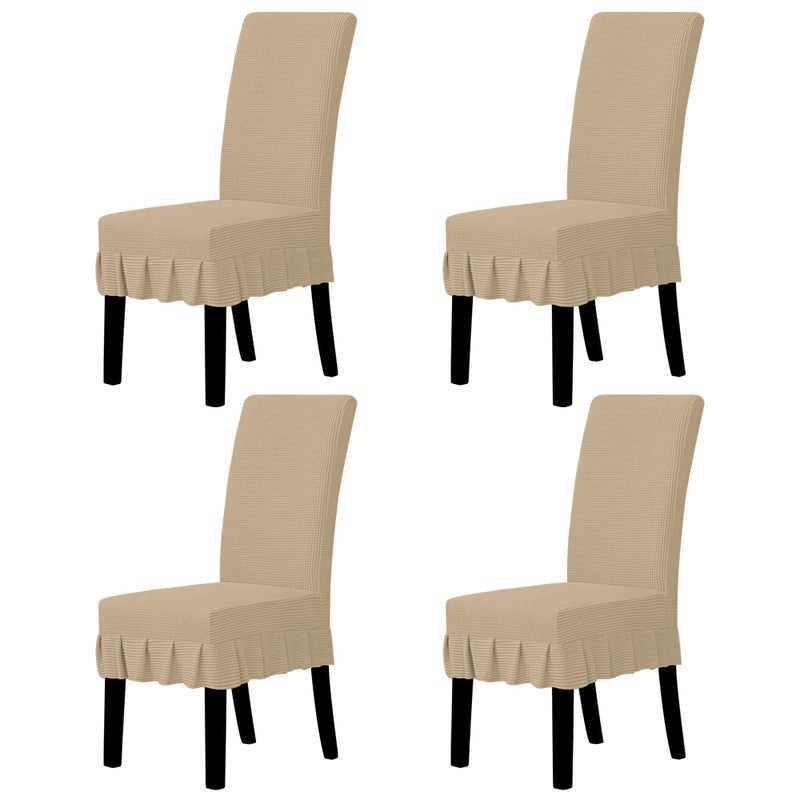 Easy-Going EasyGoing Dining Chair Covers Stretch Parsons Chair Slipcover with Skirt Chair Covers for Dining Room Restaurant Banquet 4 PCS Sand