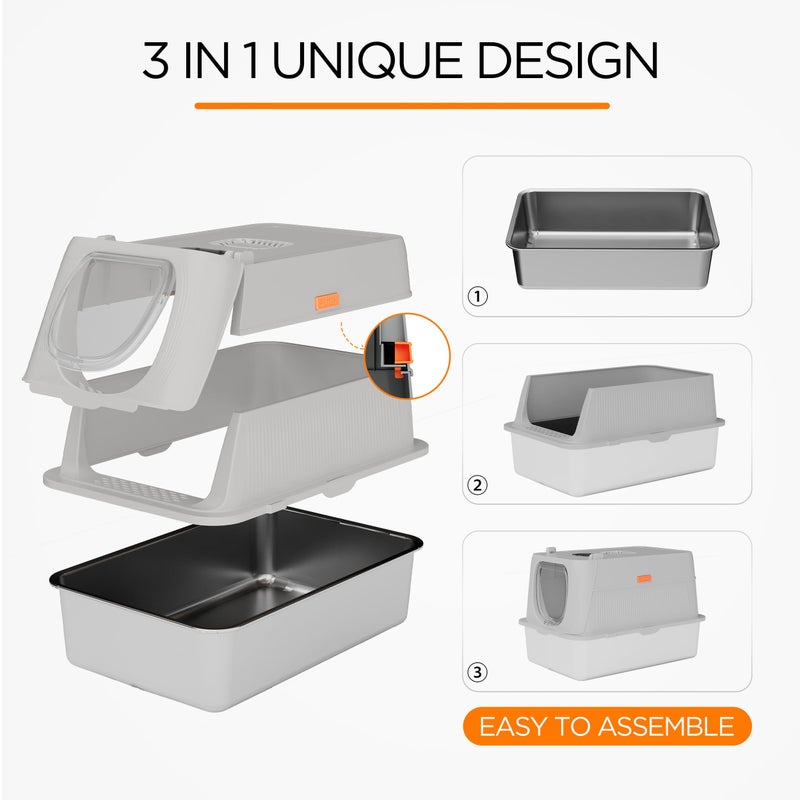 Anywish Stainless Steel Cat Litter Box with Lid, XL Extra Large Enclosed Removable Metal Litter Box with Litter Scoop&Double Layer Litter Mat, Non-Sticky, Non-Odor, Easy Cleaning, for Big Cats, Grey - Image 5