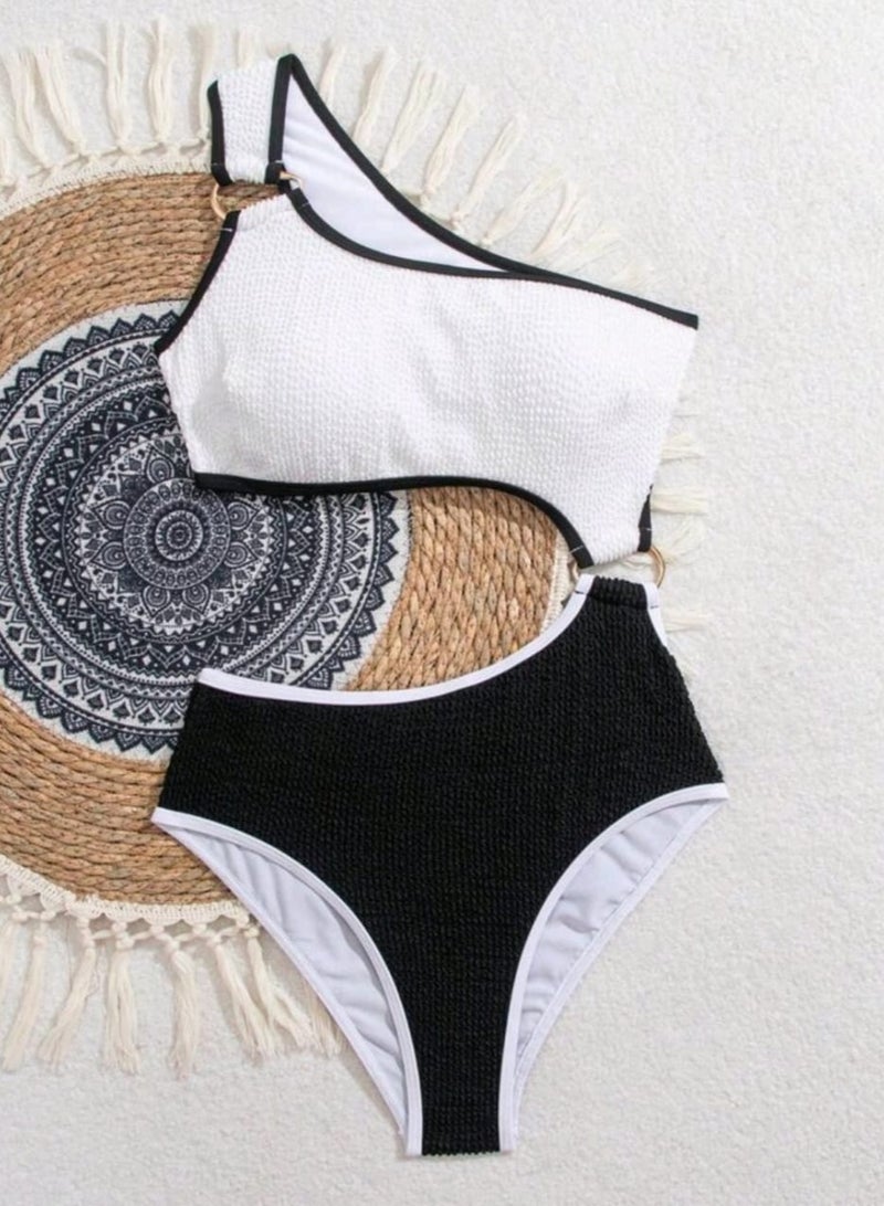 Shein SHEIN Women's Summer New Hollow Out Contrast Color One Piece Swimsuit - Image 5