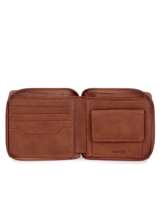Walrus Roady II Brown Zip Wallet - Vegan Leather, 2 Currency Pockets, Coin Flap, 4 Card Slots, Hidden Pockets, Slim & Stylish Wallet for Men - Image 3