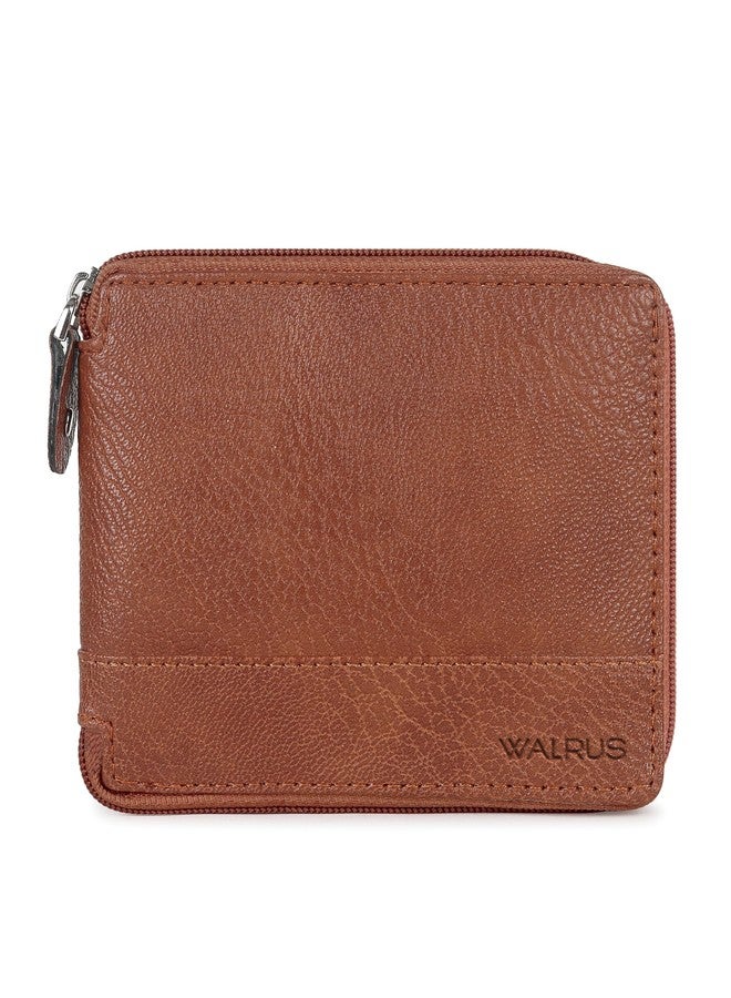 Walrus Roady II Brown Zip Wallet - Vegan Leather, 2 Currency Pockets, Coin Flap, 4 Card Slots, Hidden Pockets, Slim & Stylish Wallet for Men - Image 2