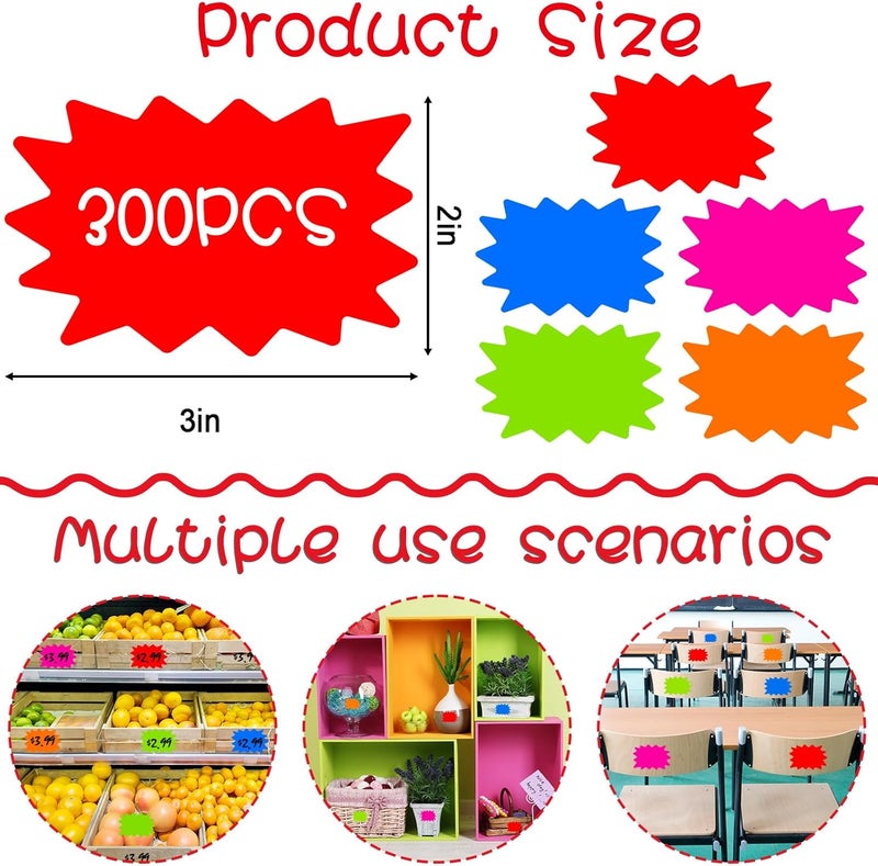 labelon 300 Pcs Garage Sale Price Stickers, Removable Adhesive Yard Sale Stickers with Space to Write Pricing (2"x3"), Star Explosion Signs Price Tag Stickers for Retail and Market - Image 2