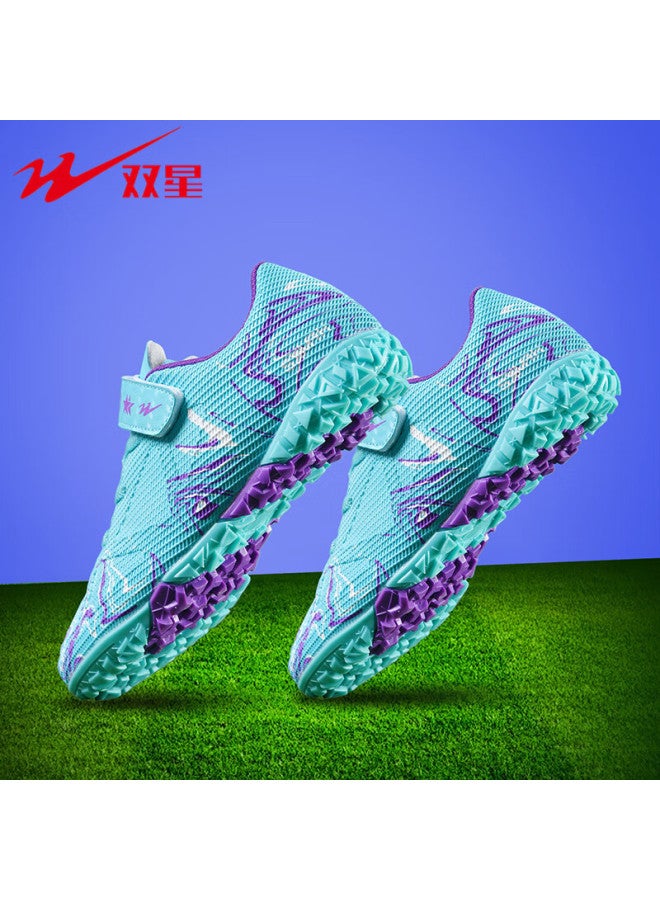 Shuangxing Children's Soccer Shoes Tf Molded Studs Non-slip Wear-resistant Big Kids Student Youth Training Compeion Football Shoes Light Blue Size 33