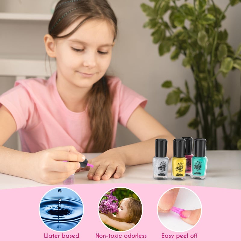 Amagoing Kids Nail Polish Set for Girls, All-in-One Nail Art Kit with Storage Box Ages 6-8, Non Toxic Peelable Nail Polish, Nail Dryer, Hair Clip, Girl Makeup Case Toys Birthday Gift for 5 6 7 8 9 - Image 2