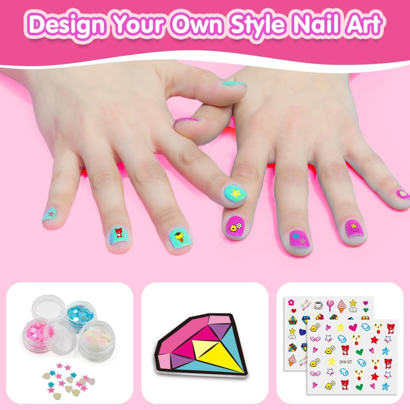 Amagoing Kids Nail Polish Set for Girls, All-in-One Nail Art Kit with Storage Box Ages 6-8, Non Toxic Peelable Nail Polish, Nail Dryer, Hair Clip, Girl Makeup Case Toys Birthday Gift for 5 6 7 8 9 - Image 5