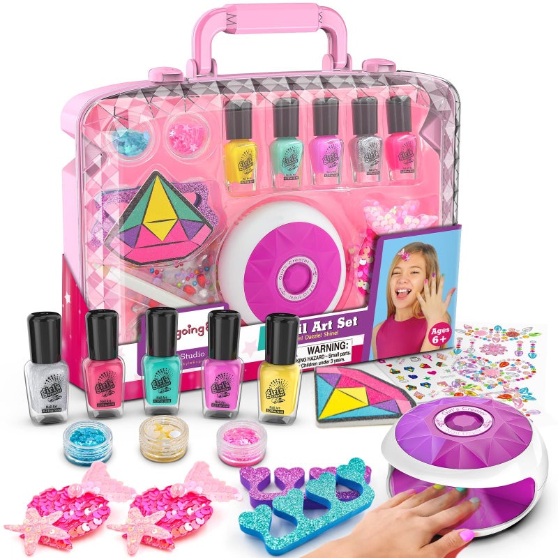 Amagoing Kids Nail Polish Set for Girls, All-in-One Nail Art Kit with Storage Box Ages 6-8, Non Toxic Peelable Nail Polish, Nail Dryer, Hair Clip, Girl Makeup Case Toys Birthday Gift for 5 6 7 8 9 - Image 1