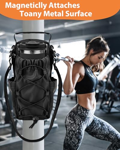 Carttiya Magnetic Gym Bag for Men Women-Water Bottle Carrier Holder with Strap & Phone Pockets for 40oz Tumbler with Handle, 4 Built-in Magnets Small Gym Bag for Sports, Concert Airline Travel Walking - Image 2