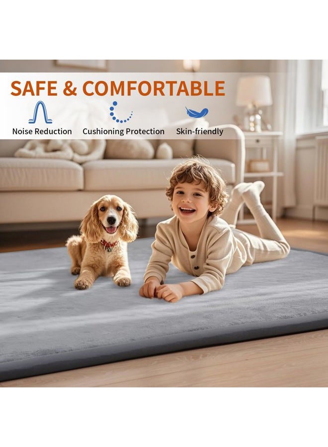 ACOMOPACK Baby Play Mat Area Rug for Living Room 1.3" Thick Memory Foam 59"×71" Dark Grey- Non-Slip Bottom for Kid, Toddler, Tummy Time Crawling Mat for Floor, Soft Velvet Nursery Rugs, Yoga - Image 3