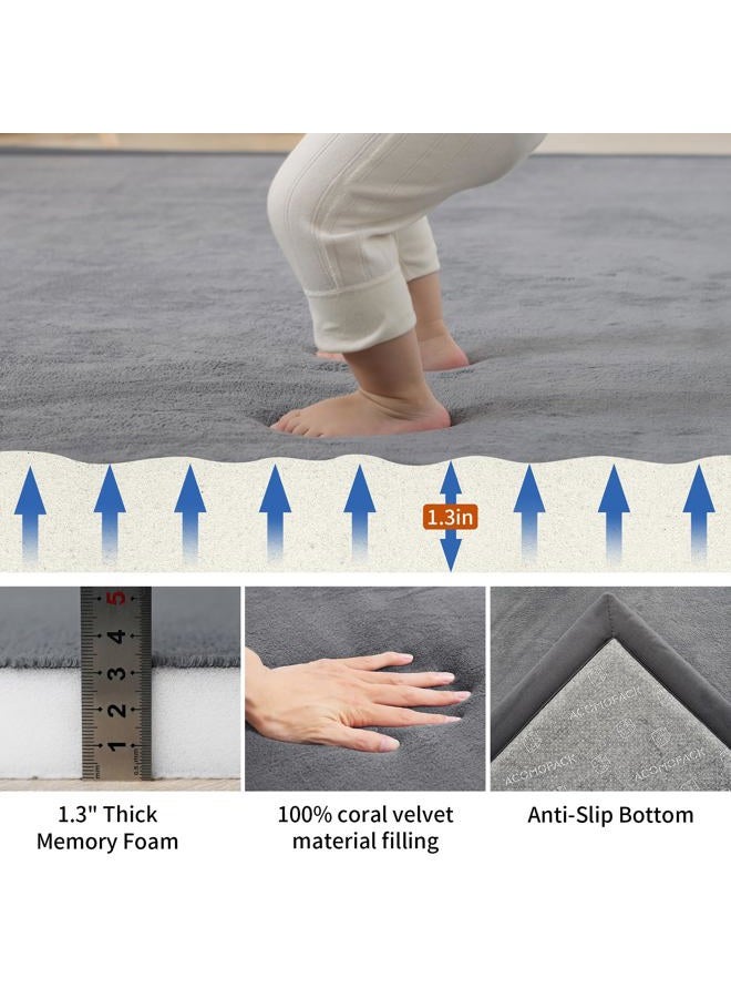 ACOMOPACK Baby Play Mat Area Rug for Living Room 1.3" Thick Memory Foam 59"×71" Dark Grey- Non-Slip Bottom for Kid, Toddler, Tummy Time Crawling Mat for Floor, Soft Velvet Nursery Rugs, Yoga - Image 2