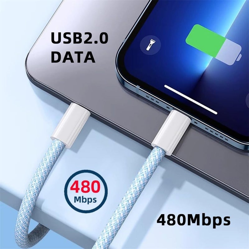حزمة من 10 كابلات USB-C للشحن السريع بقدرة 60 وات، طول 78.74 بوصة، بلون أزرق، لأجهزة iPhone وiPad وSamsung - Image 4