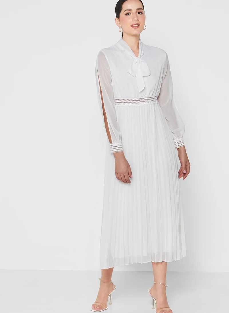 ELLA Neck Tie Pleated Dress