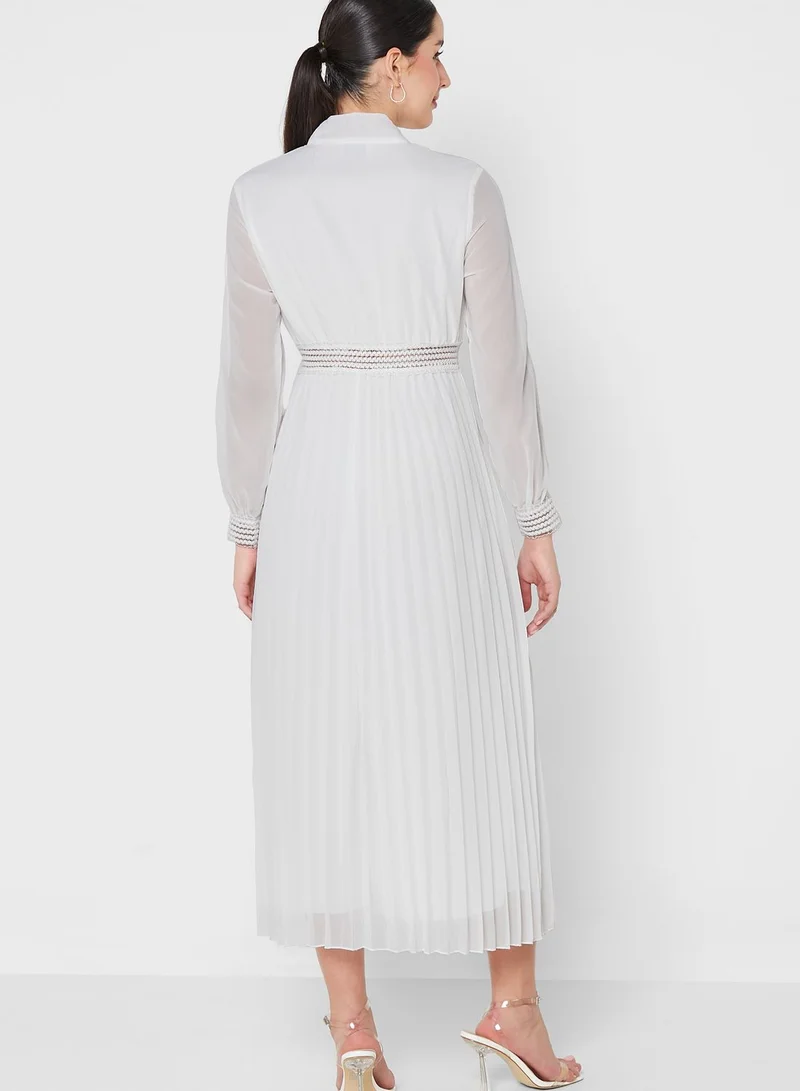 ELLA Neck Tie Pleated Dress