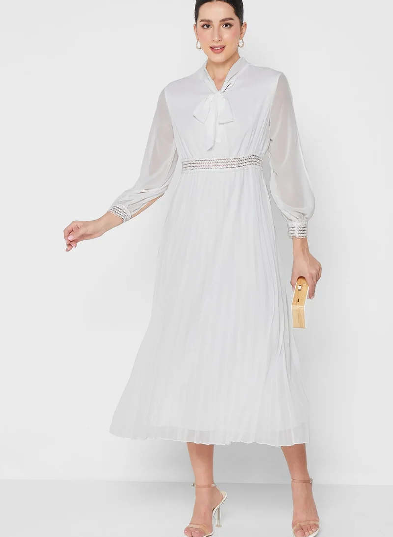 ELLA Neck Tie Pleated Dress