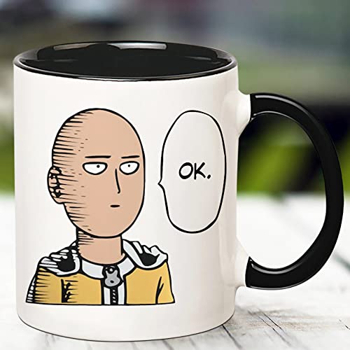 Fonhark - "Saitama One Punch Man Ok Ceramic Mug, Anime Coffee Cup, 11 Oz Novelty Coffee Mug/Cup - Image 3