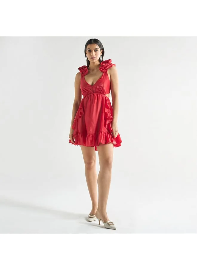 FAV Ruffle Detail Sleeveless Mini Dress with Bow Accent