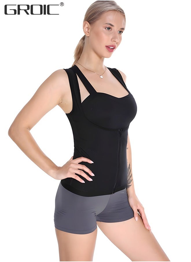 GROIC - Sauna Sweat Vest Workout Tank Top Waist Trainer for Women Compression Workout Enhancing Vest,Sauna Suit for Women Weight Loss Sauna Shirt Sweat Jacket Body Shaper - Image 1