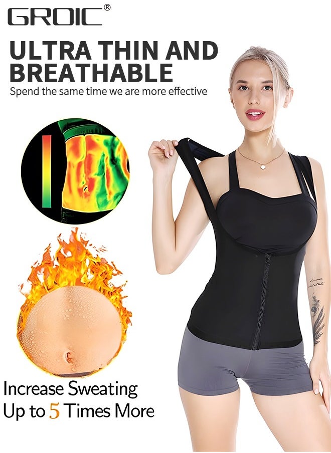 GROIC - Sauna Sweat Vest Workout Tank Top Waist Trainer for Women Compression Workout Enhancing Vest,Sauna Suit for Women Weight Loss Sauna Shirt Sweat Jacket Body Shaper - Image 1