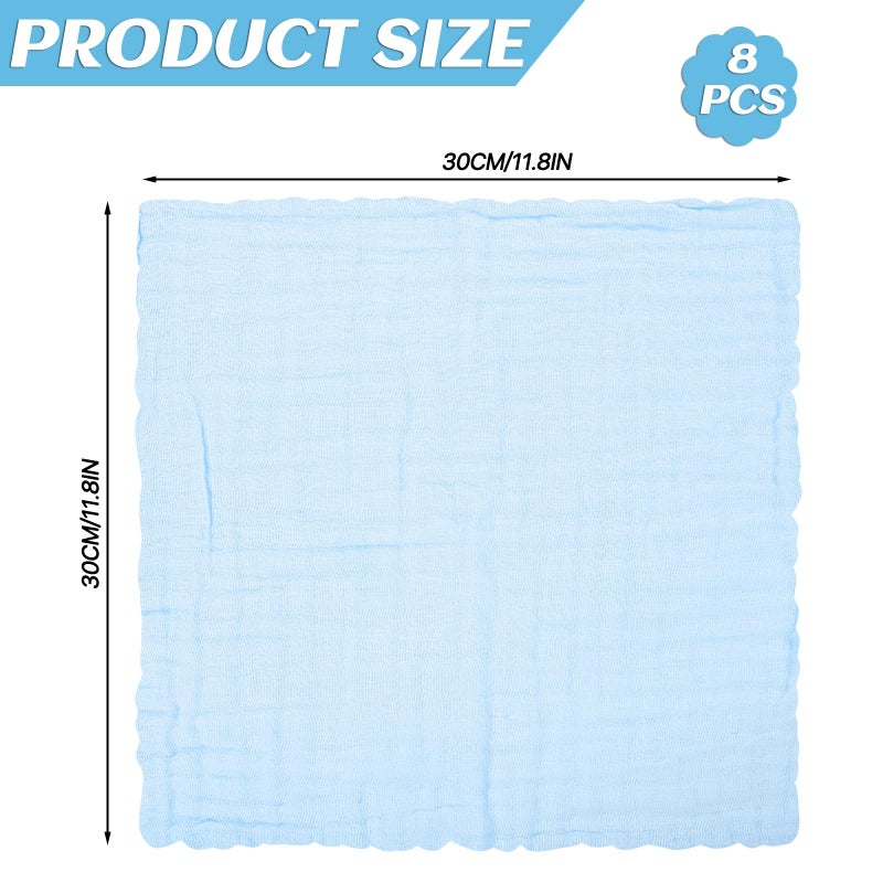 Vicloon 8 عبوات من قماش الموسلين للرضع، مربعات موسلين 12x12 بوصة، قماش ناعم للتجشؤ 6 طبقات من القطن، مناشف يدوية للمواليد، مناشف أطفال قابلة لإعادة الاستخدام (أزرق) - Image 2
