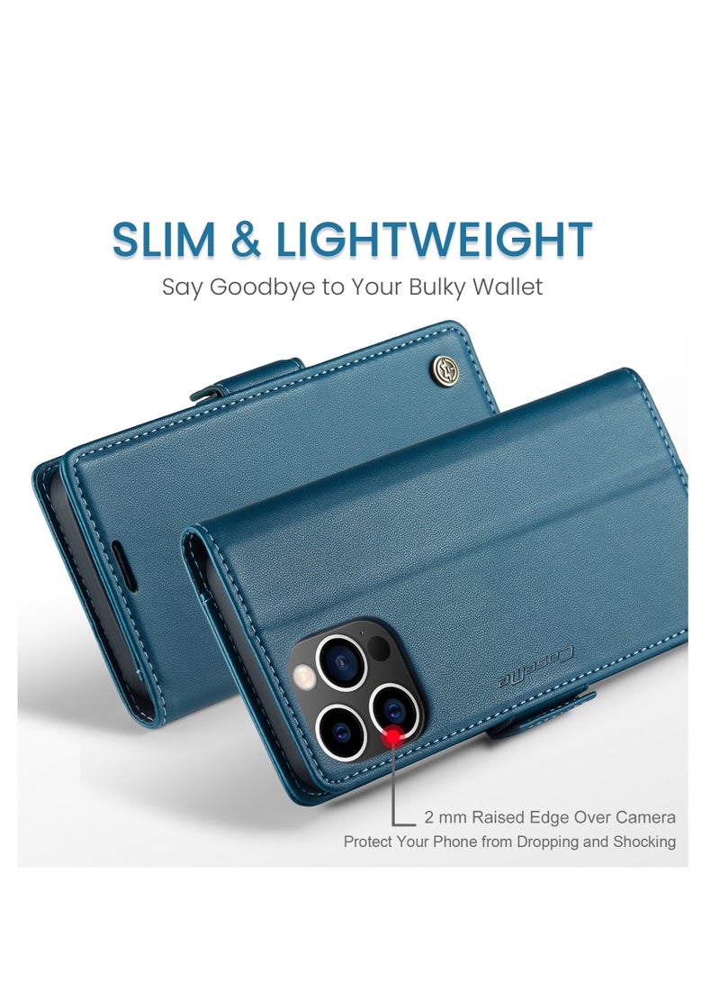 CaseMe Flip Wallet Case For Apple iPhone 14 Pro Max, [RFID Blocking] PU Leather Wallet Flip Folio Case with Card Holder Kickstand Shockproof Phone Cover (Blue) - Image 3