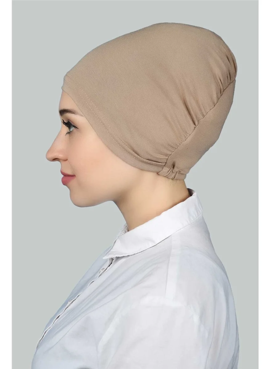 التوبة Ready Practical Snap-on Elastic Hijab Bonnet - Dark Beige